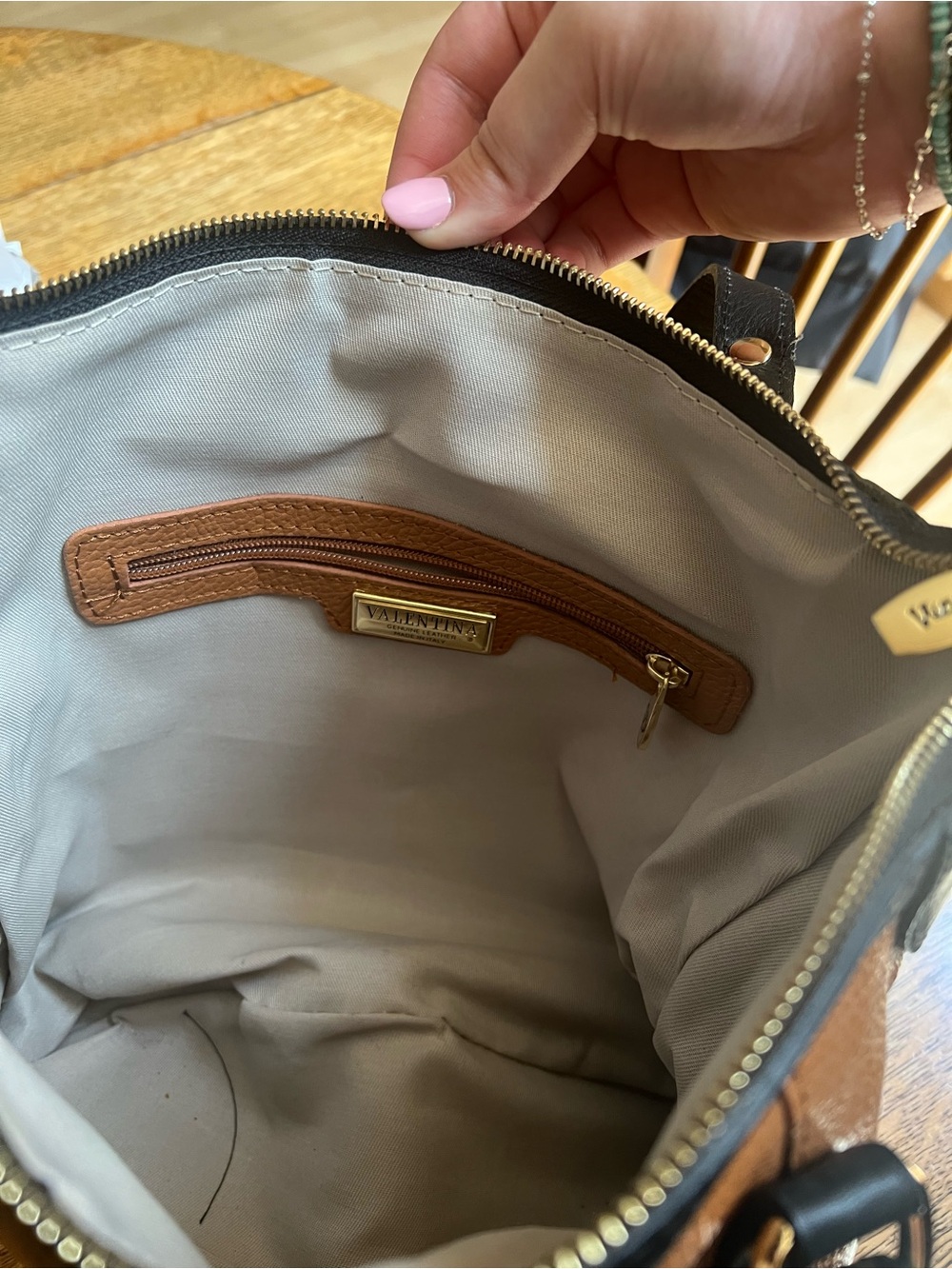 Valentina Two-Tone Tan and Black Shoulder Bag - Picture 2 of 3
